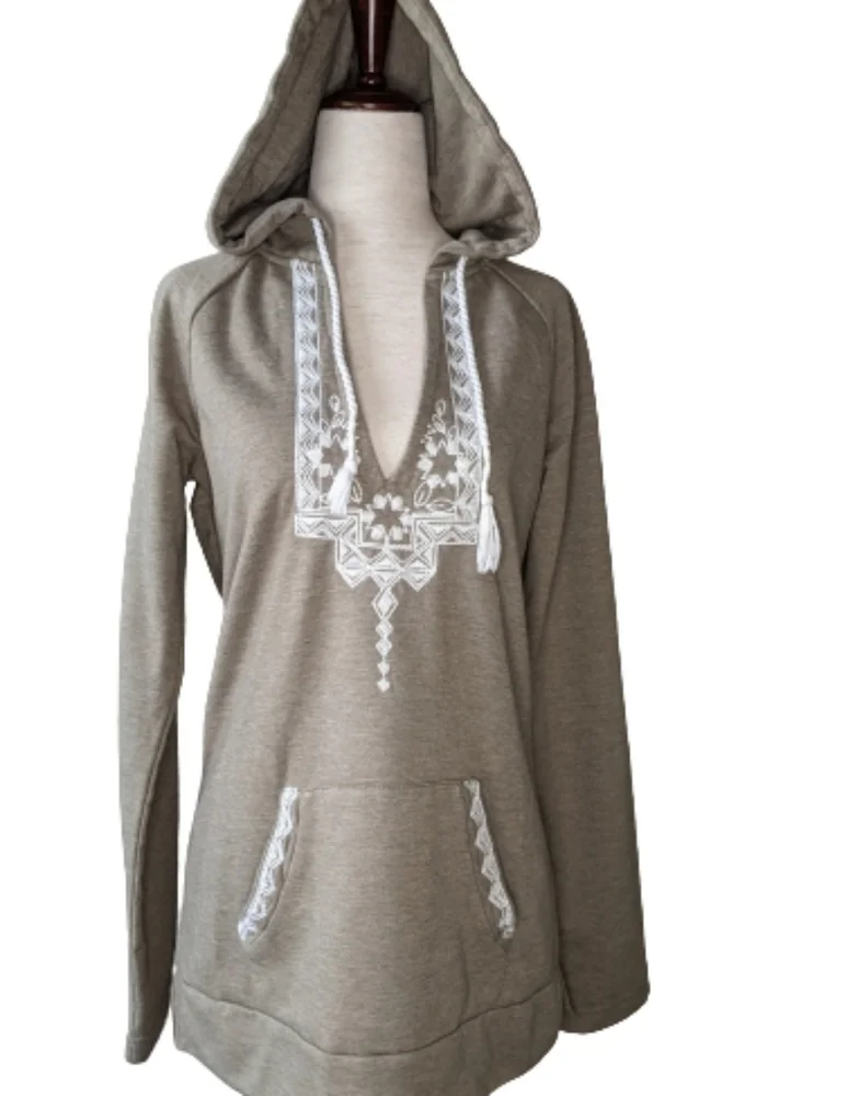 Roxy Embroidered V Neck Hoodie Sz M - Picture 1 of 10